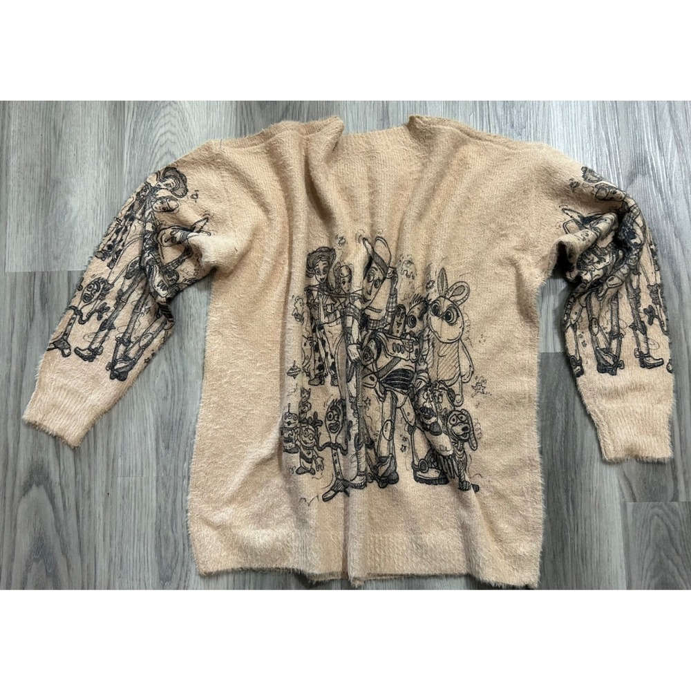 Disney‎ Toy Story Sketch Graphic Fuzzy Eyelash Knit Sweater Tan Beige 2XL - Picture 4 of 5